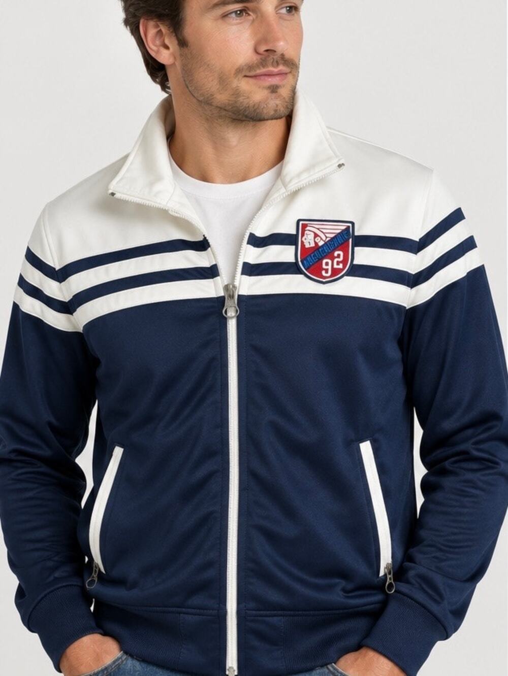 Vintage Abercrombie & Fitch Track Jacket Mens Small Navy White Y2K Full Zip